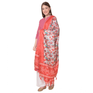 Generic Women's Art Silk Printed Dupatta (Red, Length:?2.25 to 2.50 Mtr)