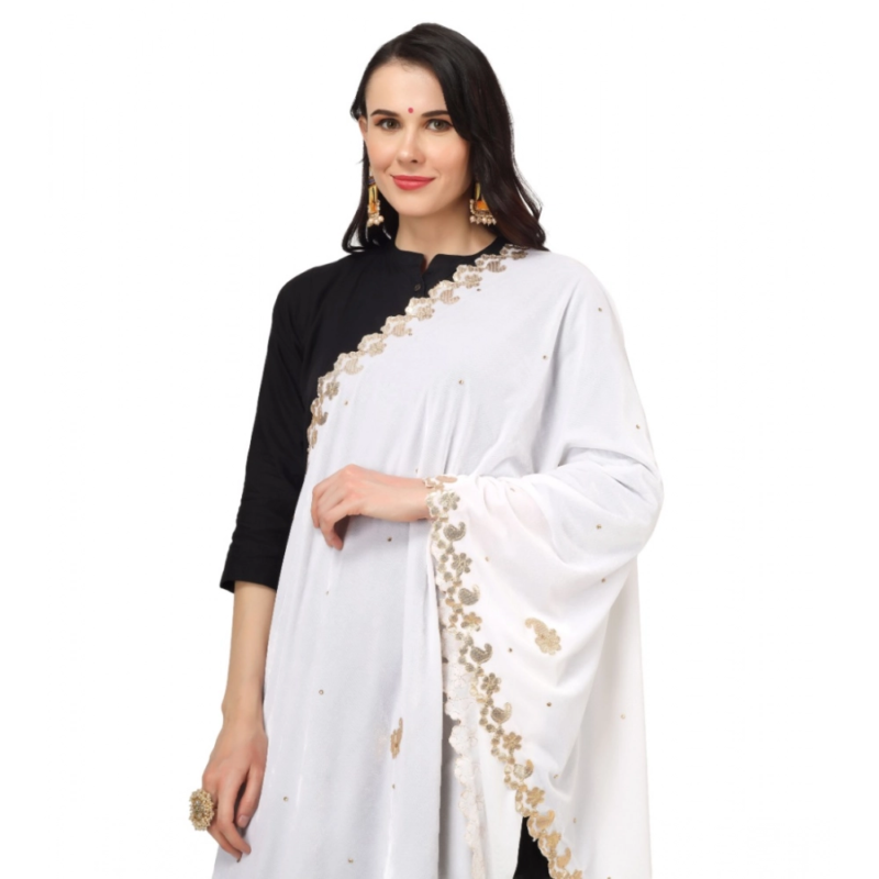Generic Women's Velvet Gotta Patti Dupatta (White, Length:?2.25 to 2.50 Mtr) - Image 4