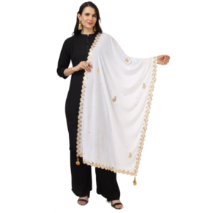 Generic Women's Velvet Gotta Patti Dupatta (White, Length:?2.25 to 2.50 Mtr)