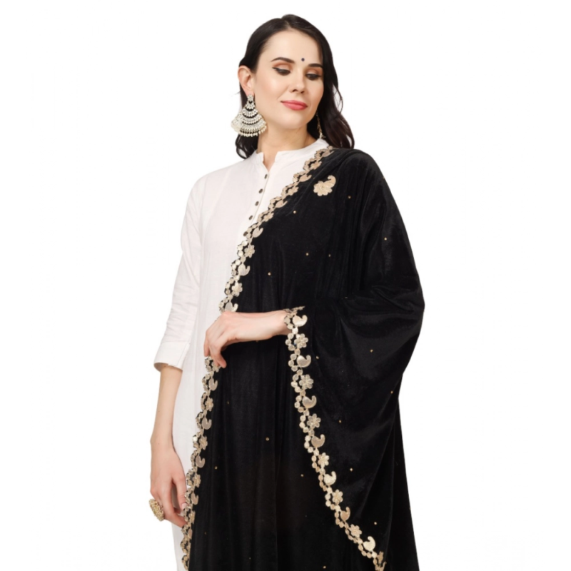 Generic Women's Velvet Gotta Patti Dupatta (Black, Length:?2.25 to 2.50 Mtr) - Image 4