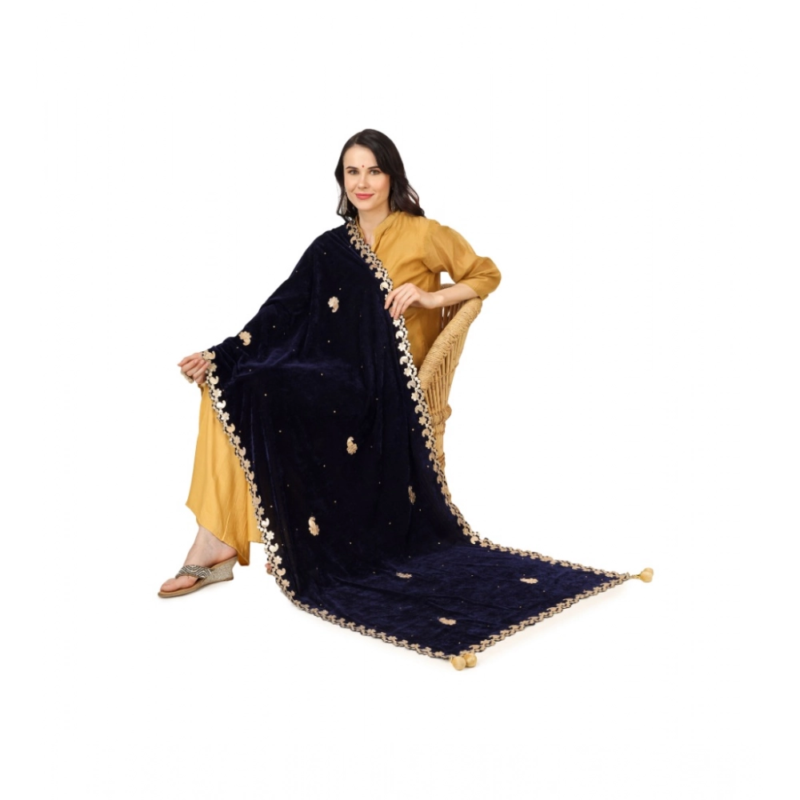 Generic Women's Velvet Gotta Patti Dupatta (Blue, Length:?2.25 to 2.50 Mtr) - Image 2