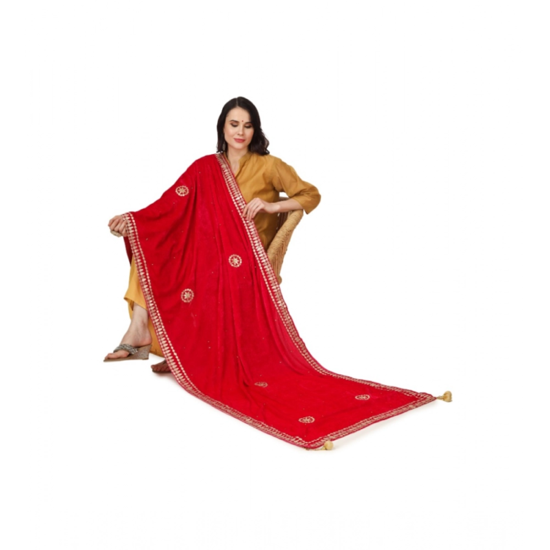 Generic Women's Velvet Gotta Patti Dupatta (Pink, Length:?2.25 to 2.50 Mtr) - Image 2