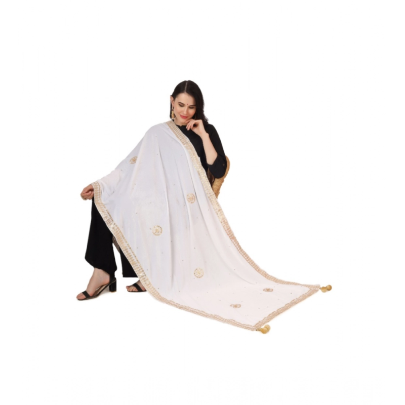 Generic Women's Velvet Gotta Patti Dupatta (White, Length:?2.25 to 2.50 Mtr) - Image 2