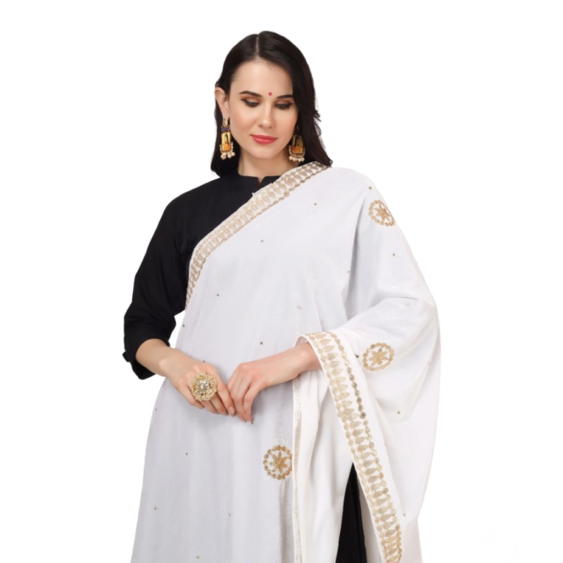 Generic Women's Velvet Gotta Patti Dupatta (White, Length:?2.25 to 2.50 Mtr) - Image 4