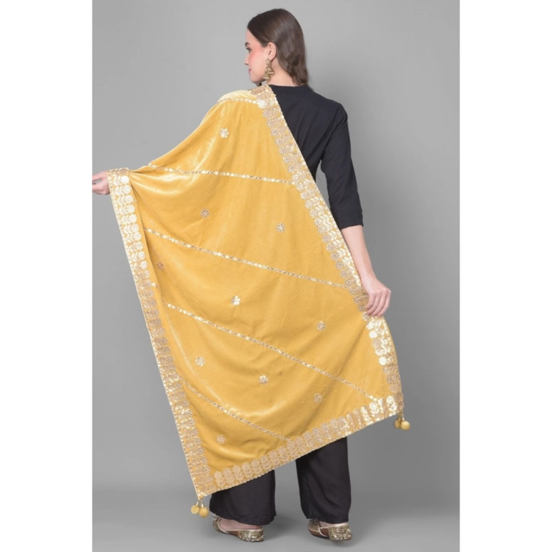 Generic Women's Velvet Gotta Patti Dupatta (Gold, Length:?2.25 to 2.50 Mtr) - Image 4