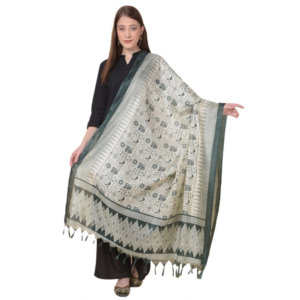 Generic Women's Art Silk Printed Dupatta (Grey, Length:?2.25 to 2.50 Mtr)