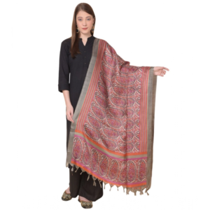 Generic Women's Art Silk Printed Dupatta (Grey, Length:?2.25 to 2.50 Mtr)