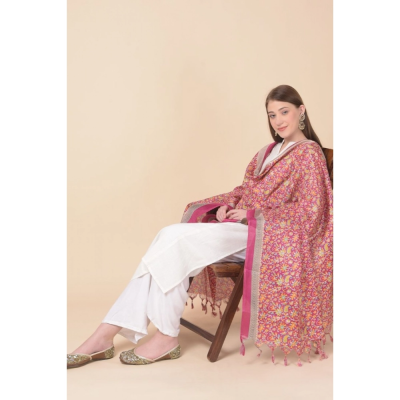 Generic Women's Art Silk Printed Dupatta (Pink, Length:?2.25 to 2.50 Mtr) - Image 2