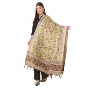 Generic Women's Art Silk Printed Dupatta (Gold, Length:?2.25 to 2.50 Mtr)
