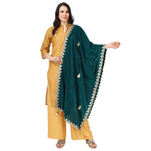 Generic Women's Velvet Gotta Patti Dupatta (Dark Green, Length:?2.25 to 2.50 Mtr)