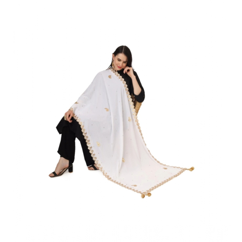 Generic Women's Velvet Gotta Patti Dupatta (White, Length:?2.25 to 2.50 Mtr) - Image 2