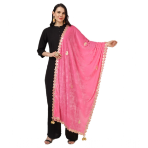 Generic Women's Velvet Gotta Patti Dupatta (Pink, Length:?2.25 to 2.50 Mtr)