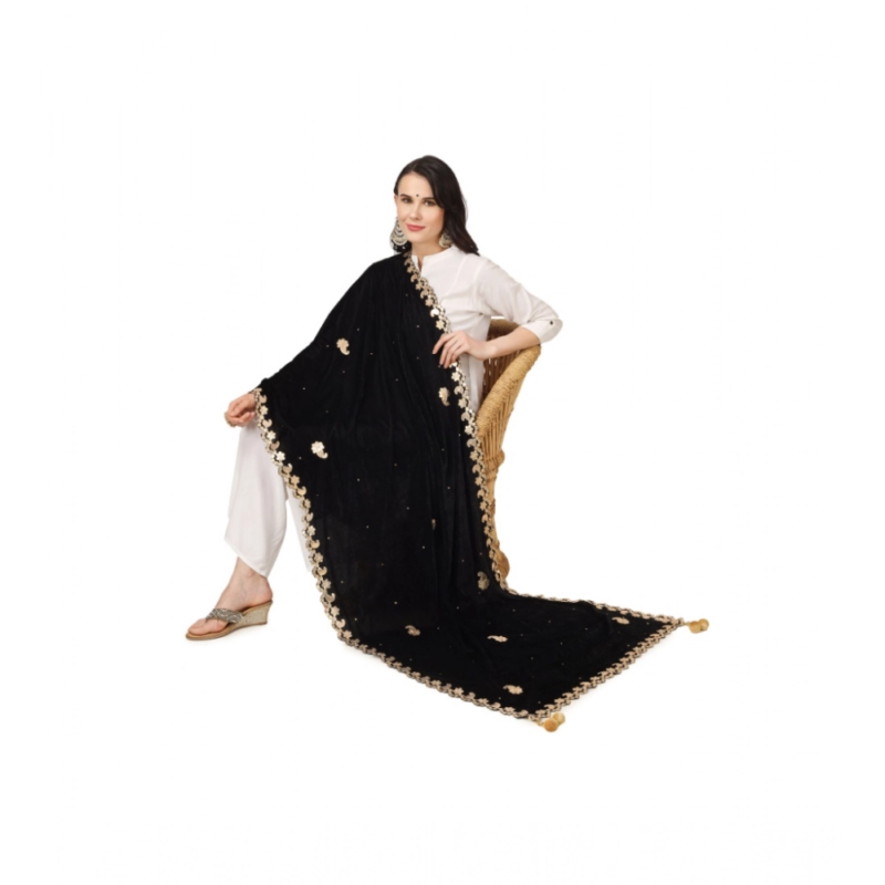 Generic Women's Velvet Gotta Patti Dupatta (Black, Length:?2.25 to 2.50 Mtr) - Image 2