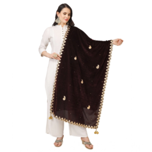 Generic Women's Velvet Gotta Patti Dupatta (Brown, Length:?2.25 to 2.50 Mtr)