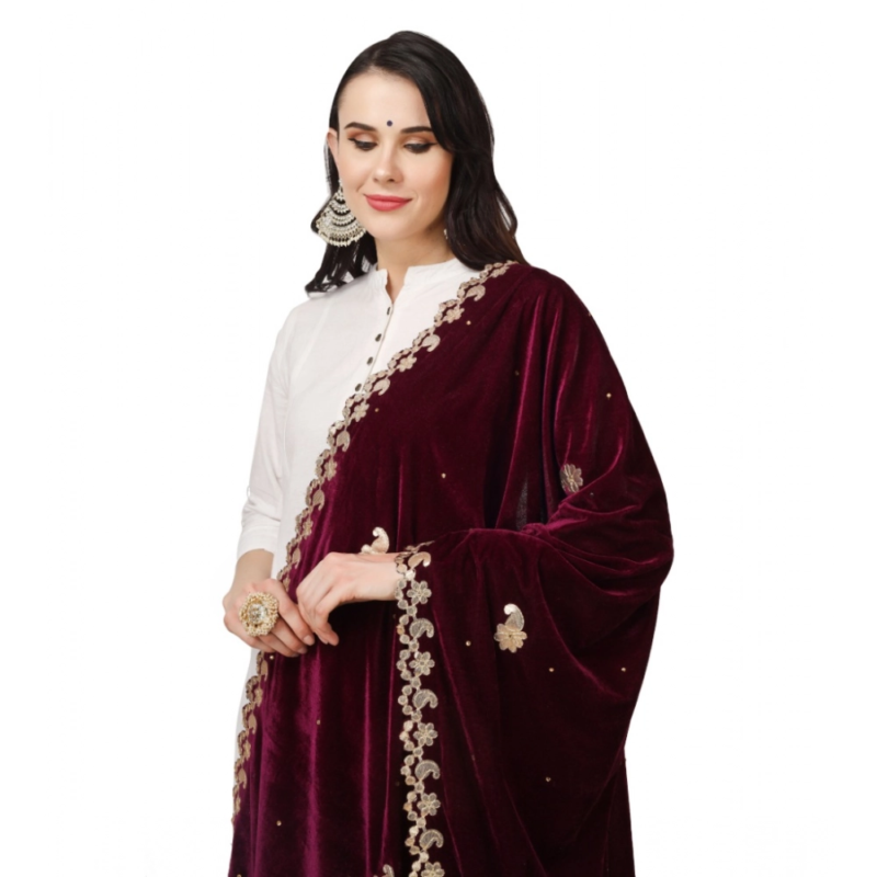 Generic Women's Velvet Gotta Patti Dupatta (Purple, Length:?2.25 to 2.50 Mtr) - Image 4