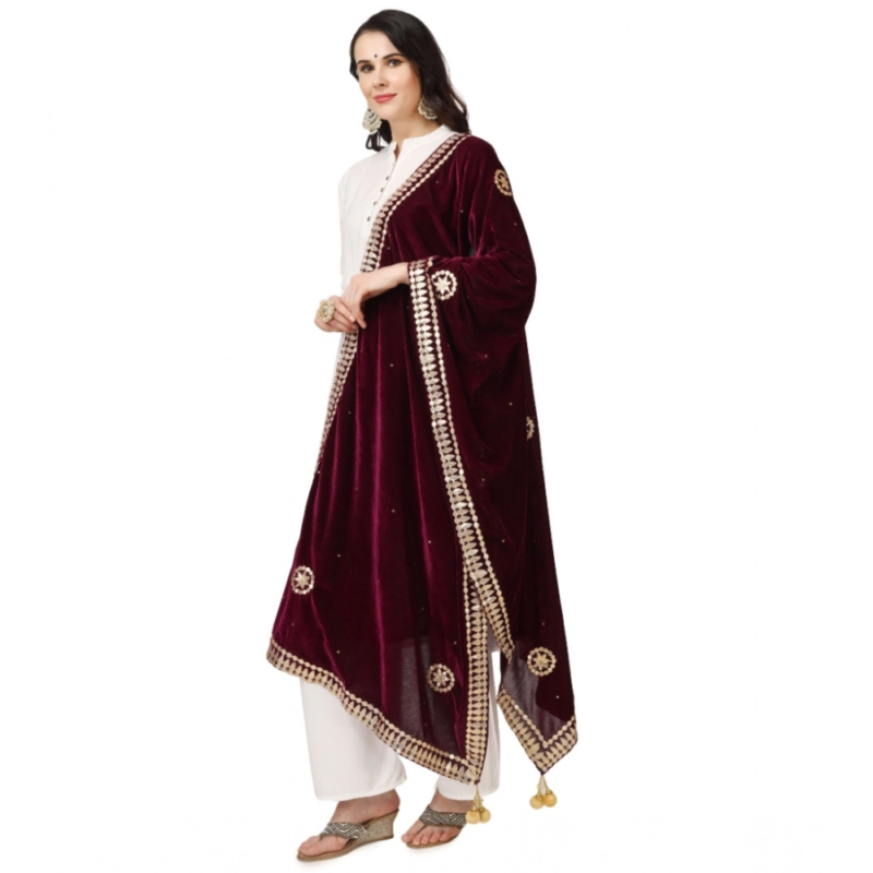 Generic Women's Velvet Gotta Patti Dupatta (Purple, Length:?2.25 to 2.50 Mtr) - Image 5