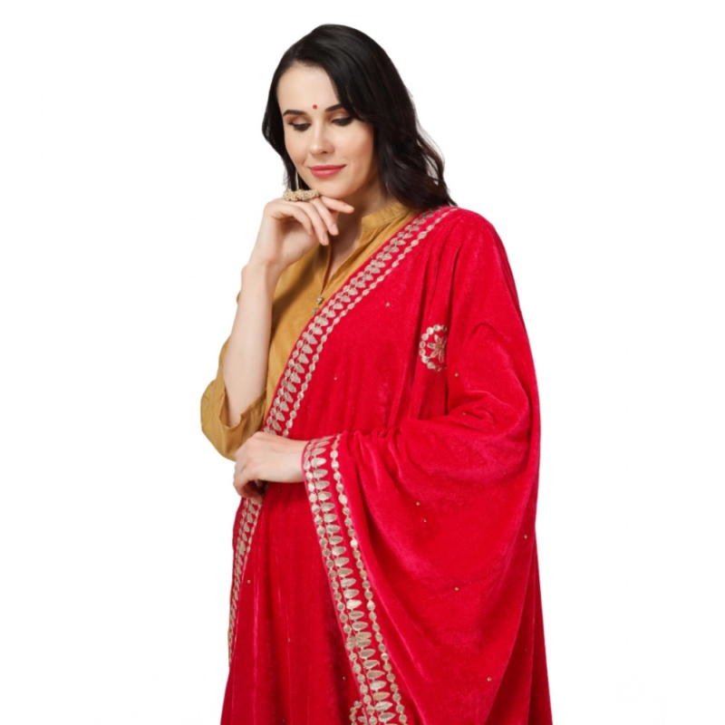 Generic Women's Velvet Gotta Patti Dupatta (Pink, Length:?2.25 to 2.50 Mtr) - Image 4
