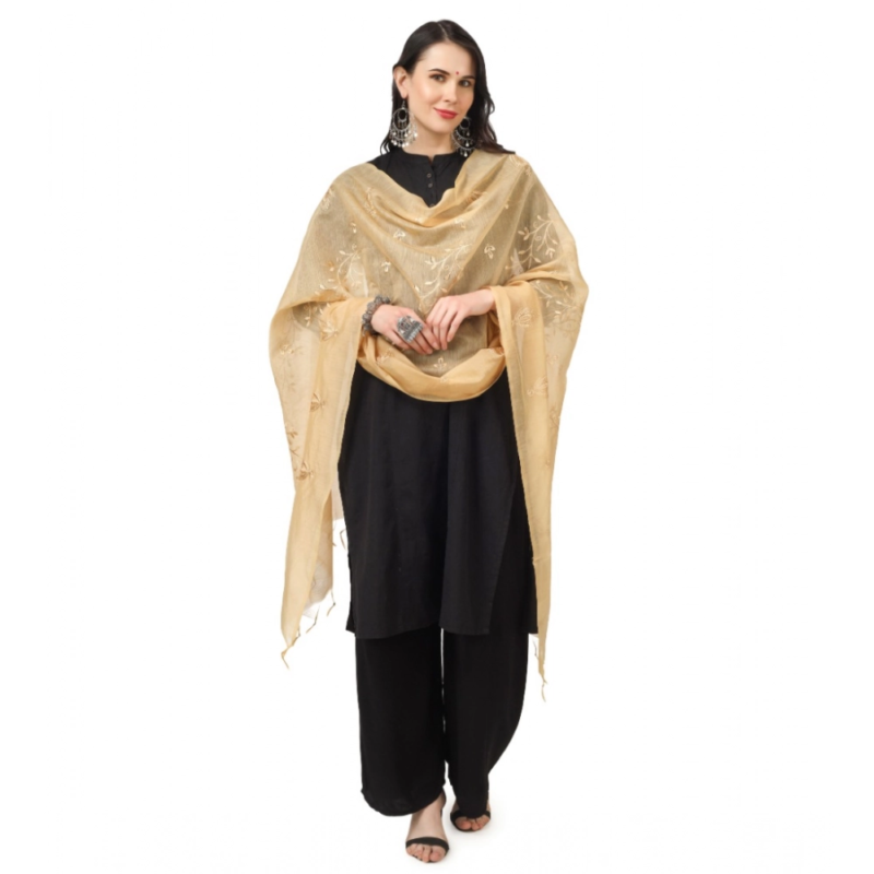 Generic Women's Cotton Embroidered Dupatta (Gold, Length:?2.25 to 2.50 Mtr) - Image 3
