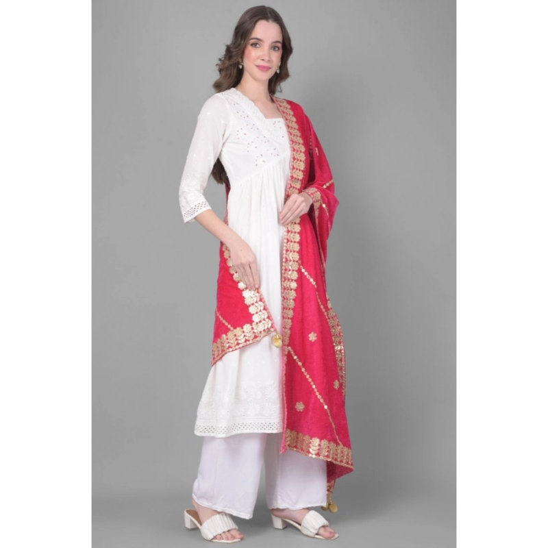 Generic Women's Velvet Gotta Patti Dupatta (Pink, Length:?2.25 to 2.50 Mtr) - Image 2