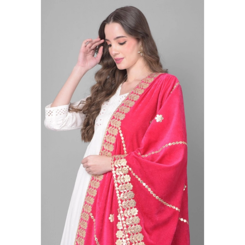 Generic Women's Velvet Gotta Patti Dupatta (Pink, Length:?2.25 to 2.50 Mtr) - Image 4