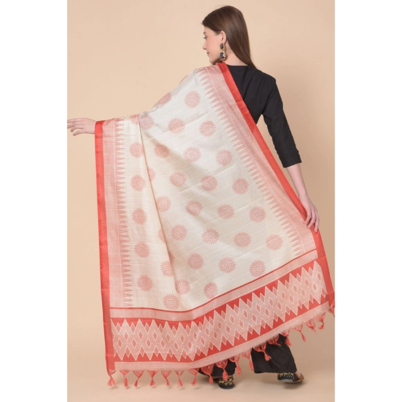 Generic Women's Art Silk Printed Dupatta (Red, Length:?2.25 to 2.50 Mtr) - Image 5