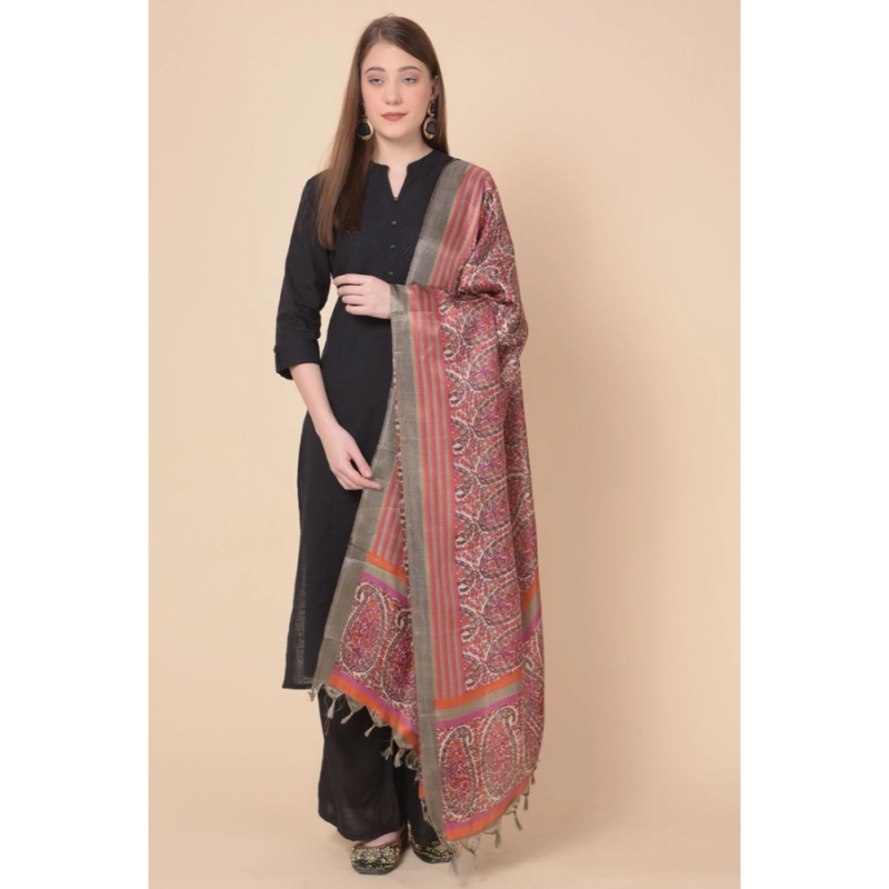 Generic Women's Art Silk Printed Dupatta (Grey, Length:?2.25 to 2.50 Mtr) - Image 4