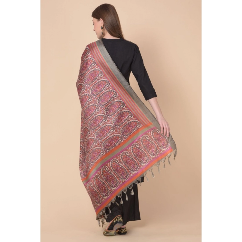 Generic Women's Art Silk Printed Dupatta (Grey, Length:?2.25 to 2.50 Mtr) - Image 5