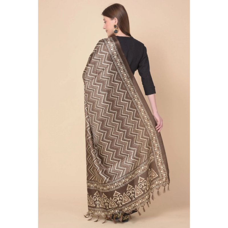 Generic Women's Art Silk Printed Dupatta (Brown, Length:?2.25 to 2.50 Mtr) - Image 3
