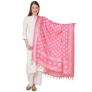 Generic Women's Art Silk Printed Dupatta (Pink, Length:?2.25 to 2.50 Mtr)
