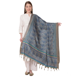 Generic Women's Art Silk Printed Dupatta (Blue, Length:?2.25 to 2.50 Mtr)