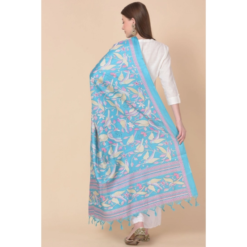 Generic Women's Art Silk Printed Dupatta (Turquoise, Length:?2.25 to 2.50 Mtr) - Image 5