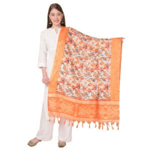 Generic Women's Art Silk Printed Dupatta (Orange, Length:?2.25 to 2.50 Mtr)