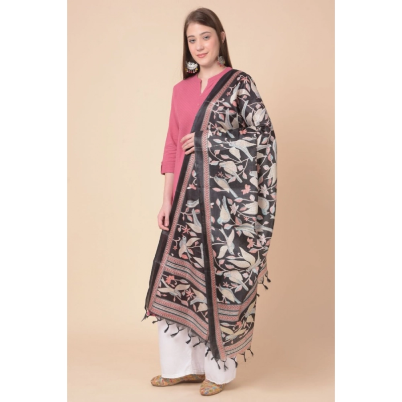 Generic Women's Art Silk Printed Dupatta (Black, Length:?2.25 to 2.50 Mtr) - Image 2