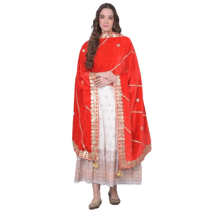 Generic Women's Velvet Gotta Patti Dupatta (Red, Length:?2.25 to 2.50 Mtr)