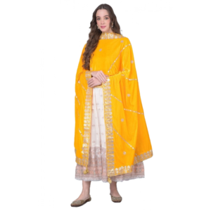 Generic Women's Velvet Gotta Patti Dupatta (Yellow, Length:?2.25 to 2.50 Mtr)