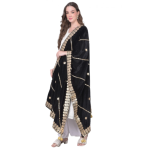 Generic Women's Velvet Gotta Patti Dupatta (Black, Length:?2.25 to 2.50 Mtr)