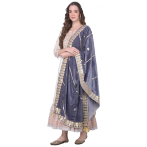 Generic Women's Velvet Gotta Patti Dupatta (Grey, Length:?2.25 to 2.50 Mtr)