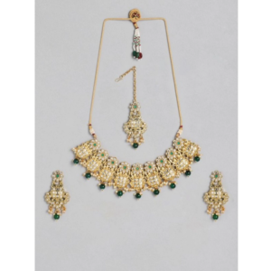 Generic Women's Rose Gold Plated Alloy Necklace & Earings Set (Green)
