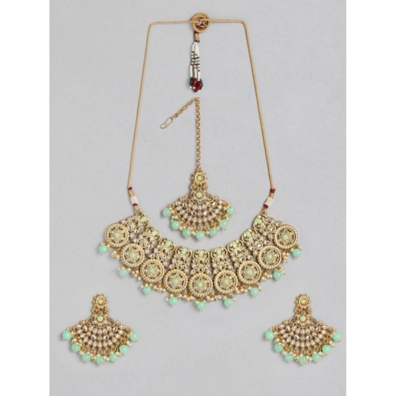 Generic Women's Rose Gold Plated Alloy Necklace & Earings Set (Light Green)