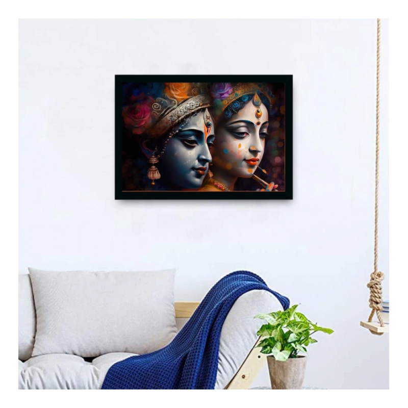 Generic Radha Krishna Painting with Synthetic Photo Frame (Multicolor) - Image 2