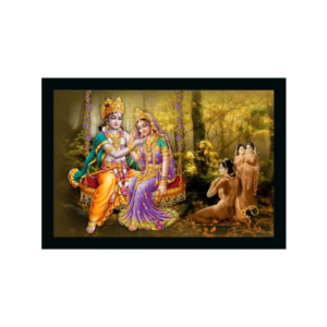 Generic Radha Krishna Painting Vinyl Sparkle Coated with Synthetic Photo Frame (Multicolor)