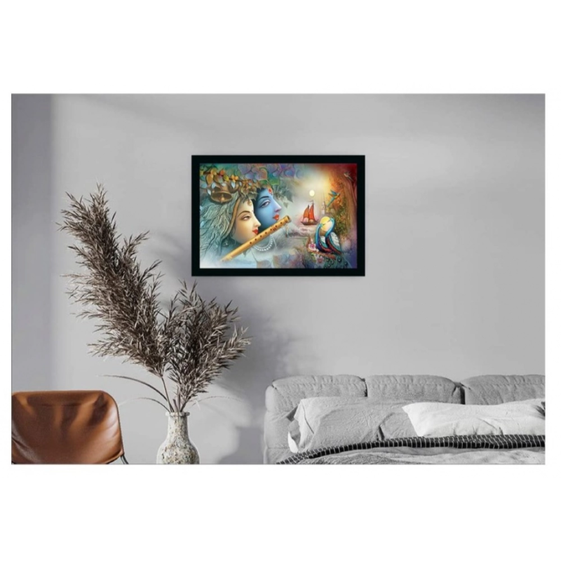 Generic Radha Krishna Painting with Synthetic Photo Frame (Multicolor) - Image 2