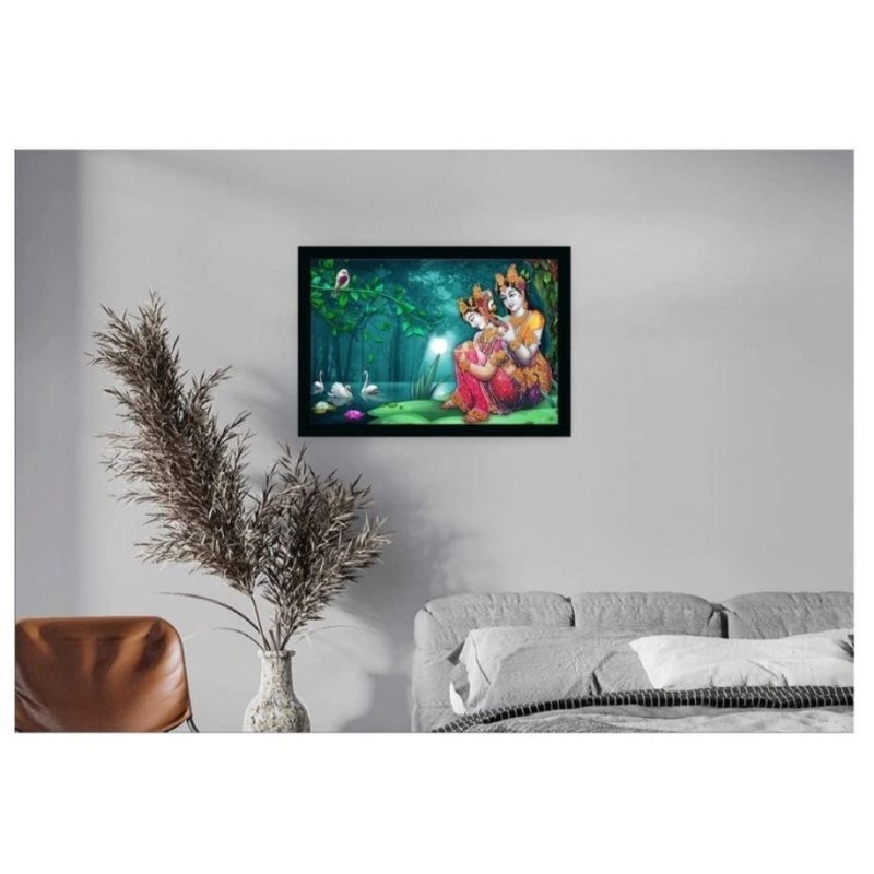 Generic Radha Krishna Painting with Synthetic Photo Frame (Multicolor) - Image 2