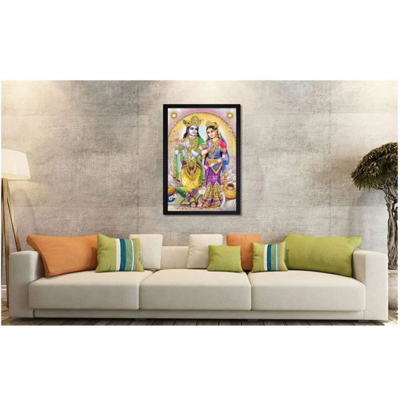 Generic Radha Krishna Painting Vinyl Sparkle Coated with Synthetic Photo Frame (Multicolor) - Image 2