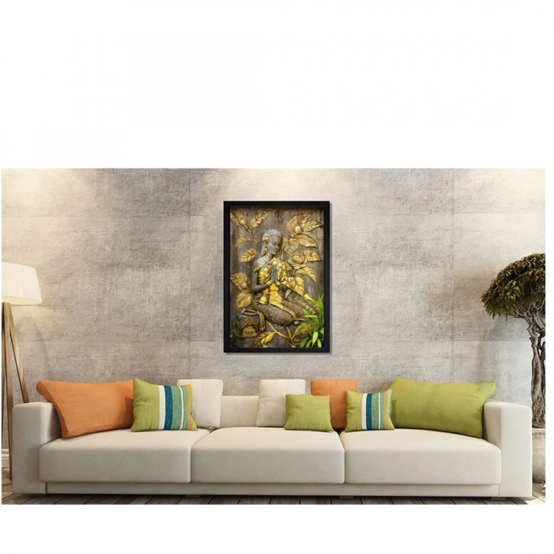 Generic Welcome Lady Painting with Synthetic Photo Frame (Multicolor) - Image 2