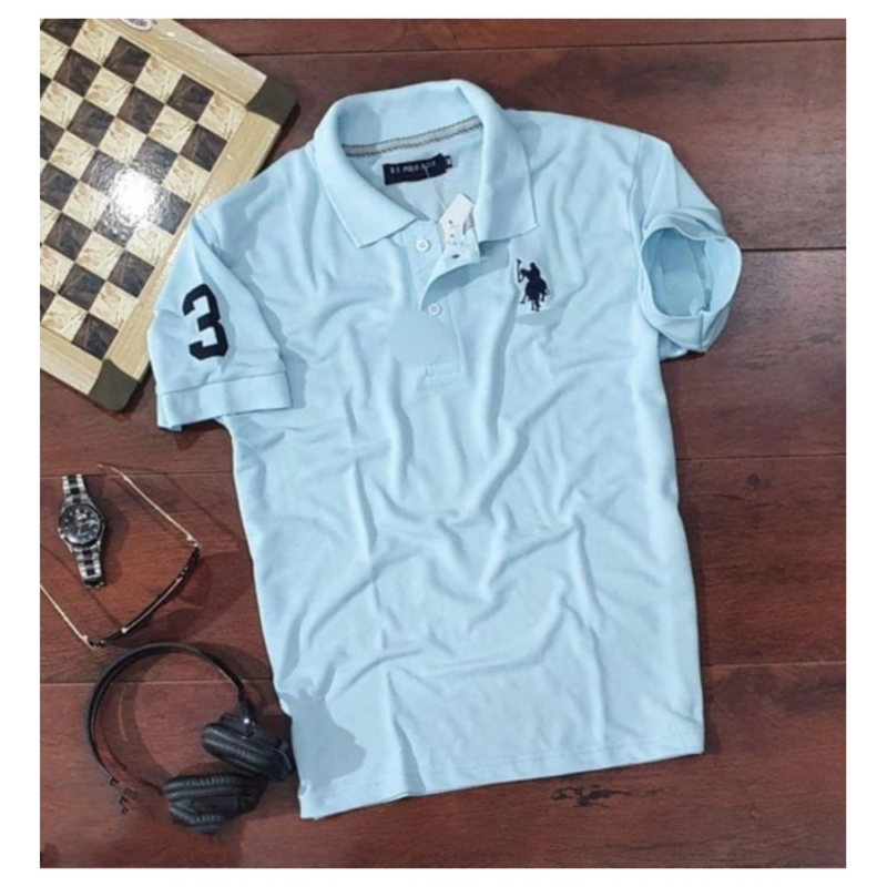 Generic Men's?Casual Half sleeve Solid?Cotton Polo Neck T-shirt (Sky Blue)