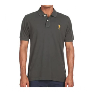 Generic Men's?Casual Half sleeve Solid?Cotton Polo Neck T-shirt (Dark Grey)