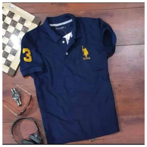Generic Men's?Casual Half sleeve Solid?Cotton Polo Neck T-shirt (Navy)