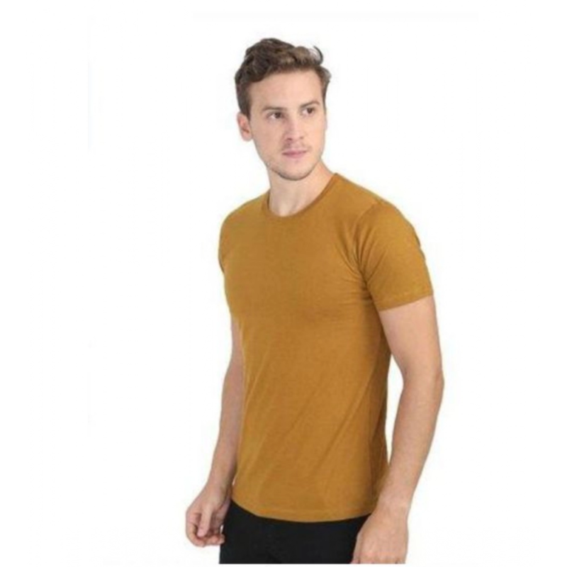 Generic Men's?Casual Short Sleeves Cotton Round Neck T-shirt (Mustard) - Image 2