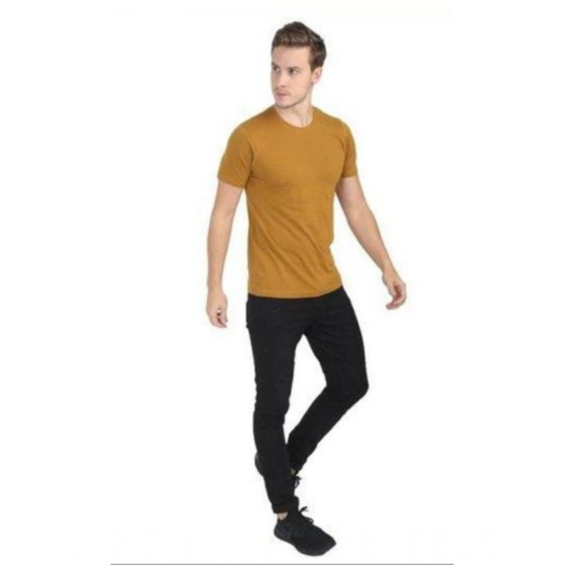 Generic Men's?Casual Short Sleeves Cotton Round Neck T-shirt (Mustard) - Image 3